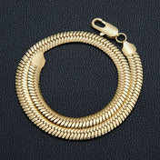 Gold-Tone Flat Snake Bone Chain Necklace 10mm — Stainless Steel