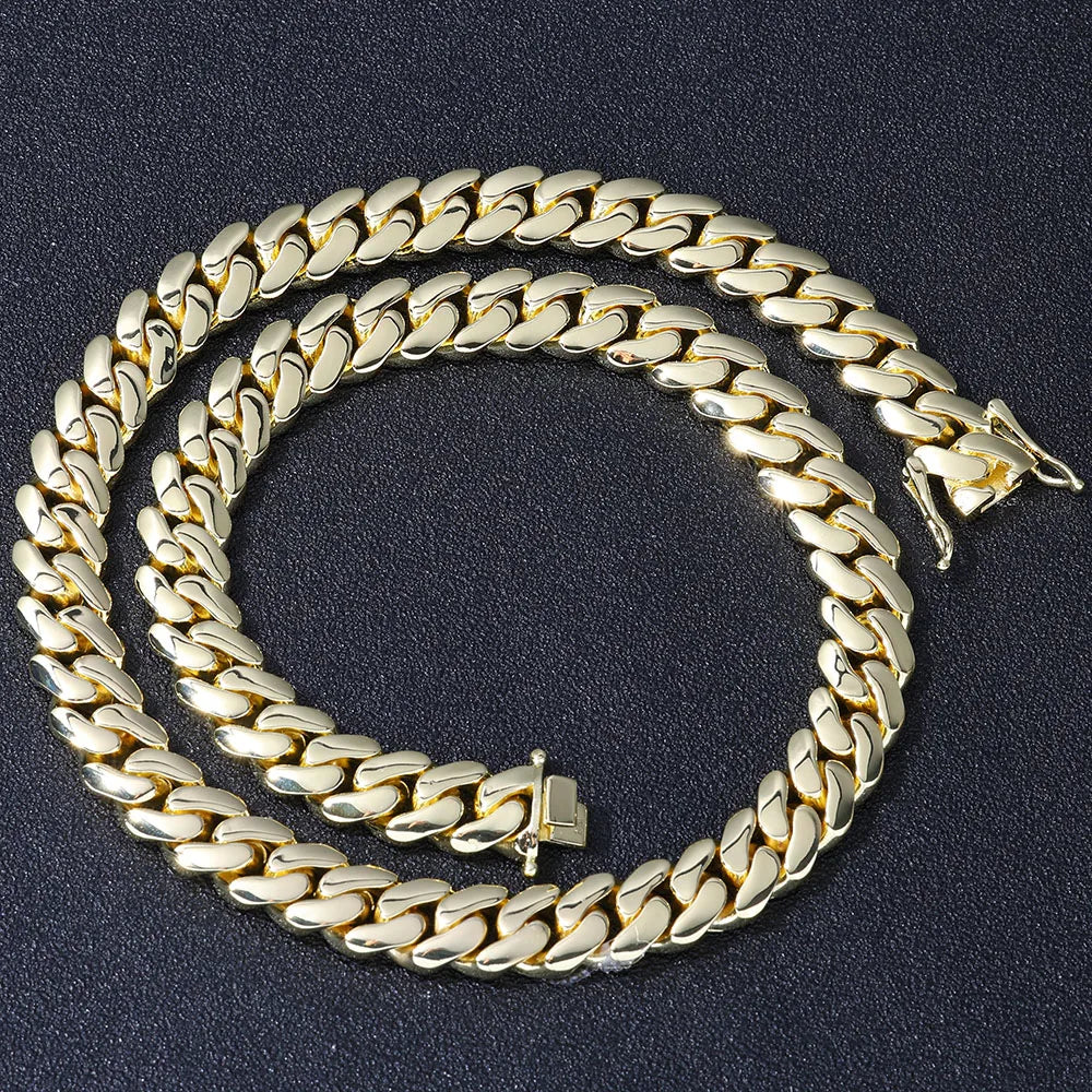 Gold Cuban Chain Necklace 12MM Brass 14K Monaco
