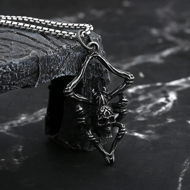 Retro Animal 2024 New 316L Stainless Steel Spider And Skull Pendant Necklace For Men Fashion Casual Punk Jewelry