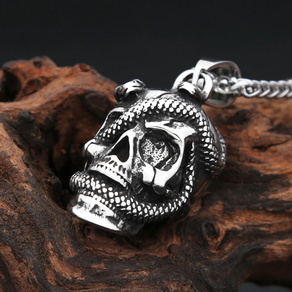 Skull Snake Pendant Necklace — Stainless Steel