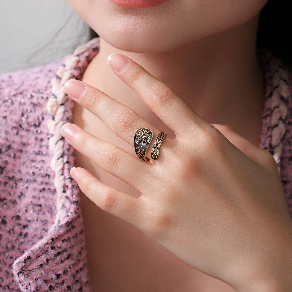 Pentagram Star Vine Priestess Knot Open Ring — Stainless Steel