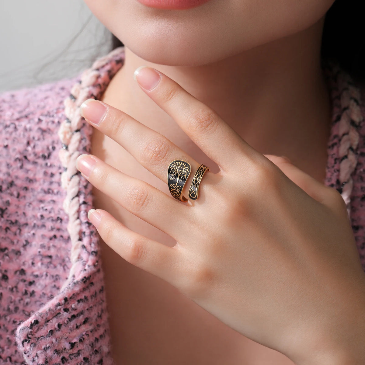 1PC A stainless steel pentagram star vine priestess knot fashionable opening ring boyfriend and girlfriend gift