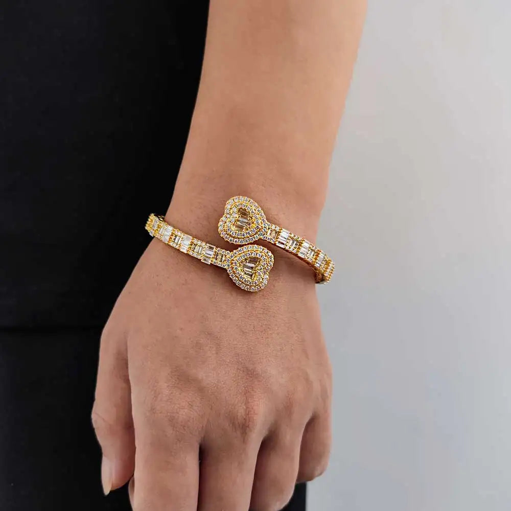 18K Gold Iced Out Heart Bracelet
