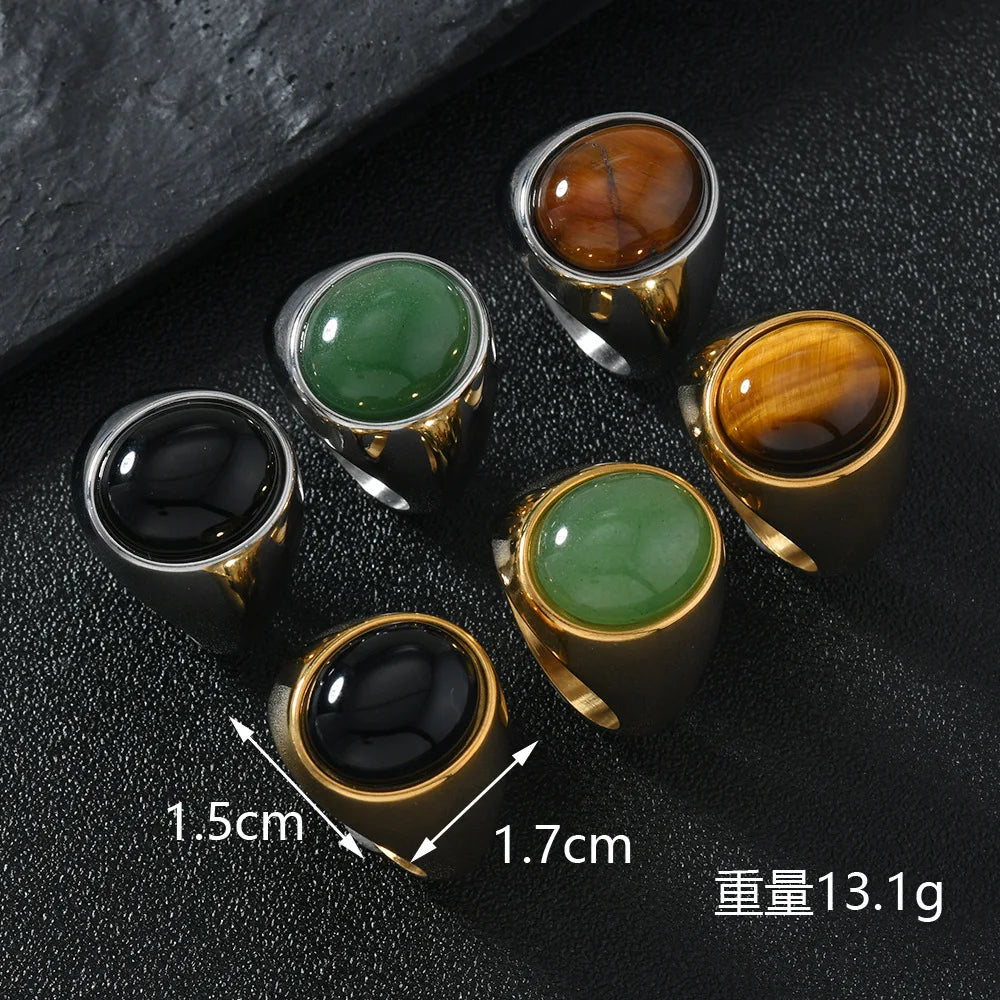 Tiger Black Ring 316L Oval Natural Stone