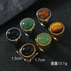 Tiger Black Ring 316L Oval Natural Stone