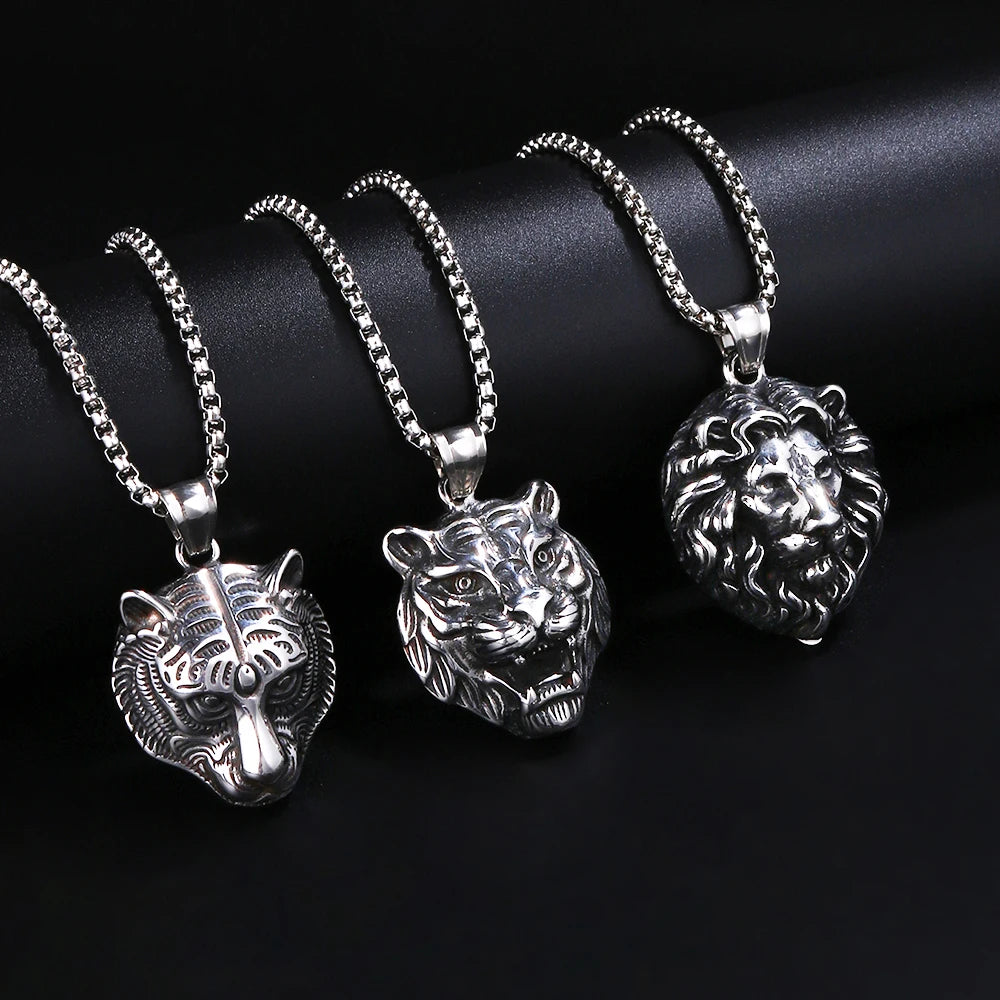 Wolf Tiger Lion Pendant Necklace — Stainless Steel