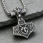 Stainless Steel Vintage Viking Thor's Hammer Wolf Pendant Necklace Norse Punk Amulet Jewelry Men Gift