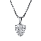 Men's Fashion Cross Shield Pendant Necklace, Waterproof Stainless Steel Punk Necklace with Box Chain, Retro Jewelry