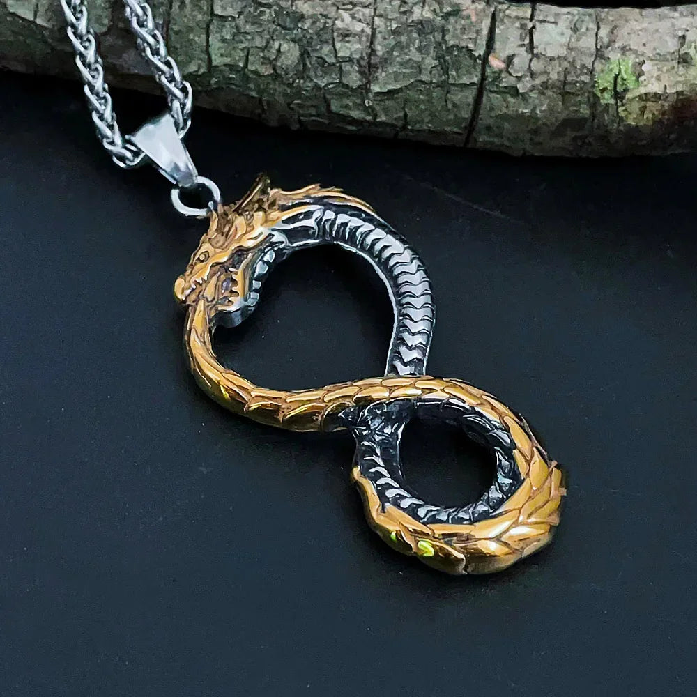 Viking Ouroboros Dragon Necklace — Stainless Steel