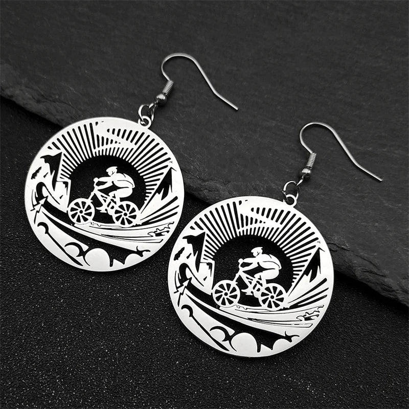 Steel Earrings Bicycle Sports Bikers Hollow Drop