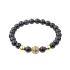 Black CZ Pave Ball Beaded Bracelet for Men — Adjustable Weave