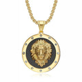 Iced Out Lion Head Round Pendant — Gold