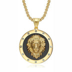 Iced Out Lion Head Round Pendant — Gold