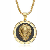 Iced Out Lion Head Round Pendant — Gold