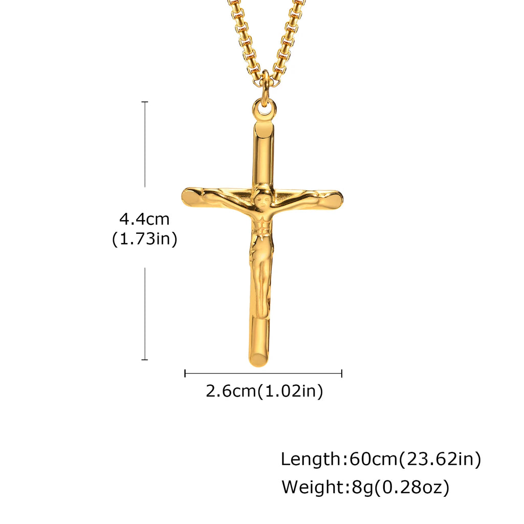 Stainless Steel Catholic Cross Necklace for Men,St. Benedict's Catholic Crucifix Pendant Necklace,Religion Gothic