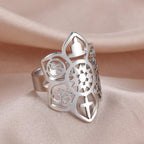 Dawapara Pentagram Adjustable Ring for Men Women Triquetra Cross Star OM Symbol Religious Gift Stainless Steel Jewelry