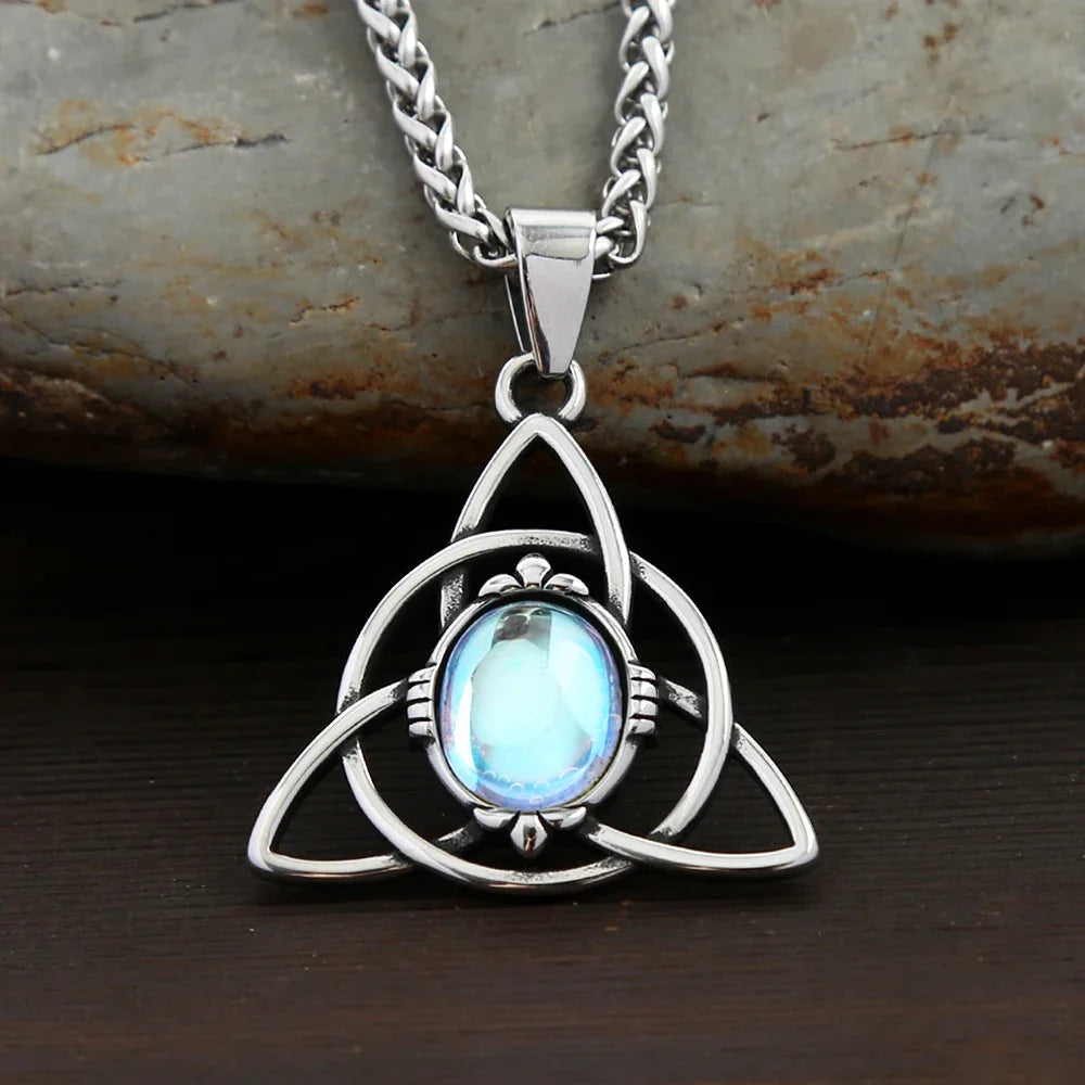 Trinity Opal Knot Pendant — Stainless Steel