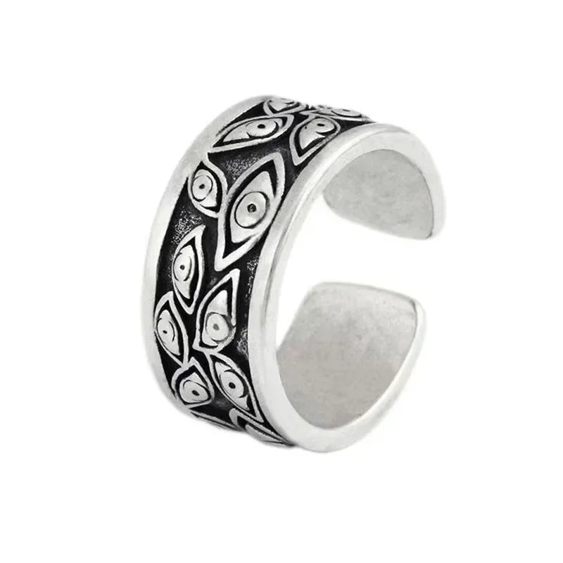 Gothic Retro Open Adjustable Ring — Multi-Design, Silver-Tone