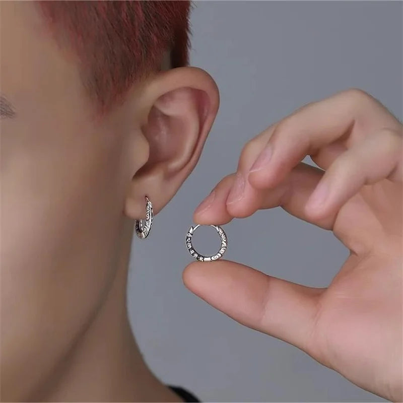 Six-Character Mantra Auspicious Cloud Huggie Hoop Earrings