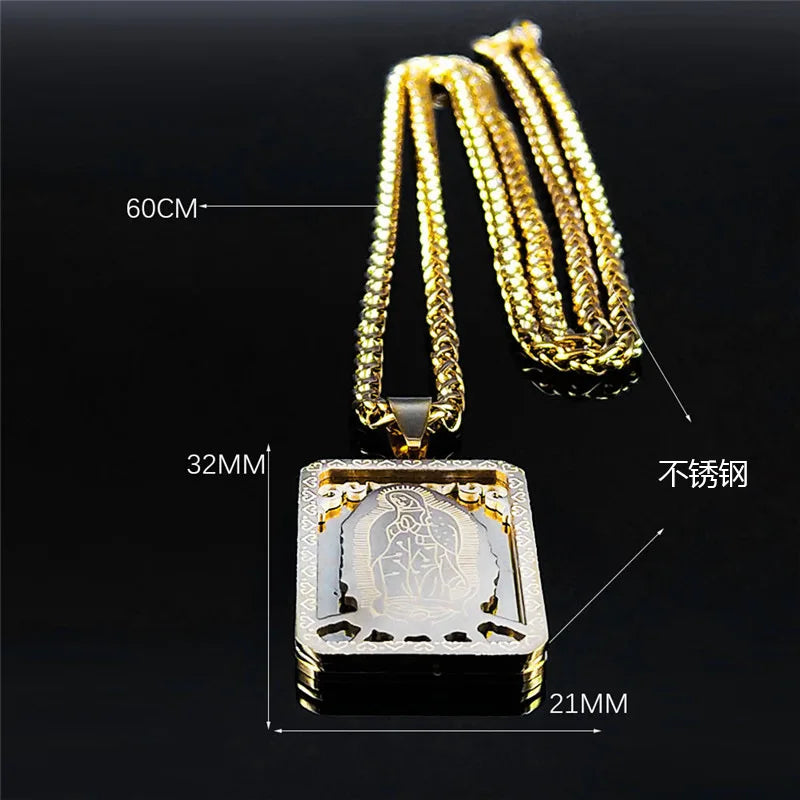 Steel Pendant Virgen Guadalupe Mary Square