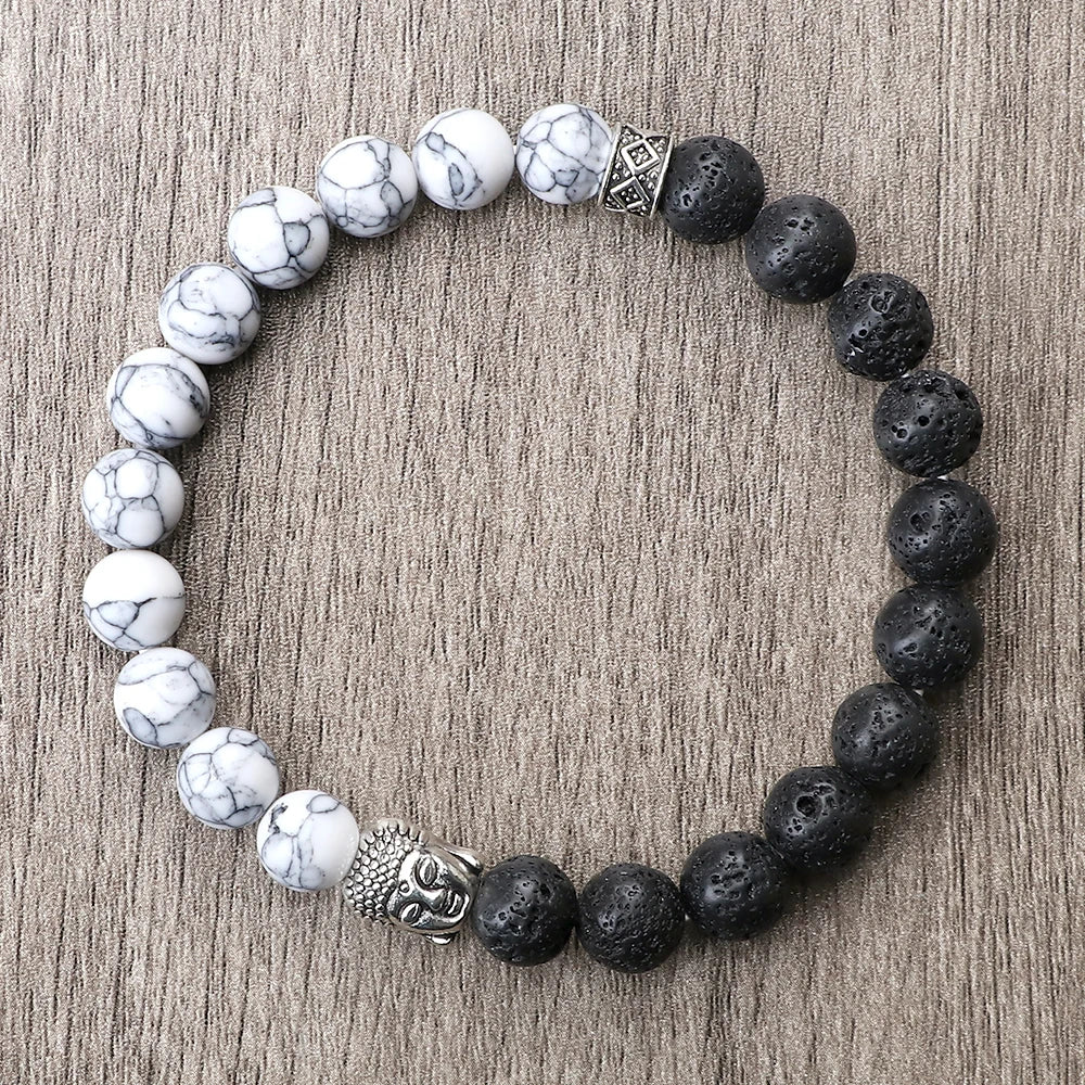 Tibetan Buddha Head Bracelets 8MM Natural Stone Tiger Eye Lava Beads Bangles For Women Men Fashion Couple Prayer