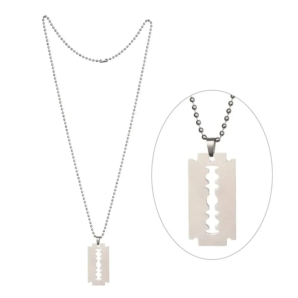 Unisex Stainless Steel Razor Blade Shaped Pendant Dogtag Necklace Brand New Dogtag Necklace Unique Razor Blade Shaped