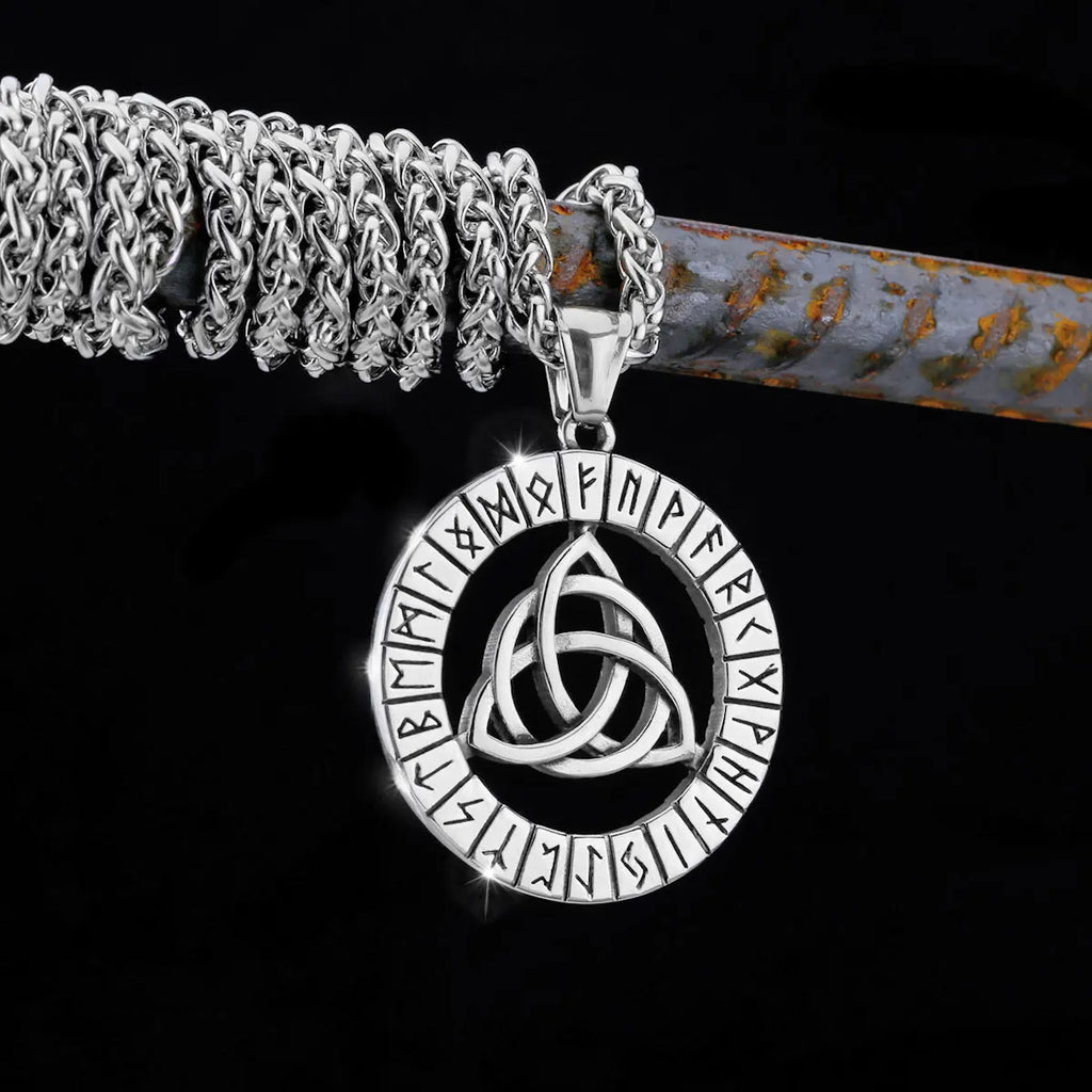 Nordic Totem Amulet Rune Necklace Retro Geometric Pattern Stainless Steel Jewelry Viking Punk Pendant Men's Fashion