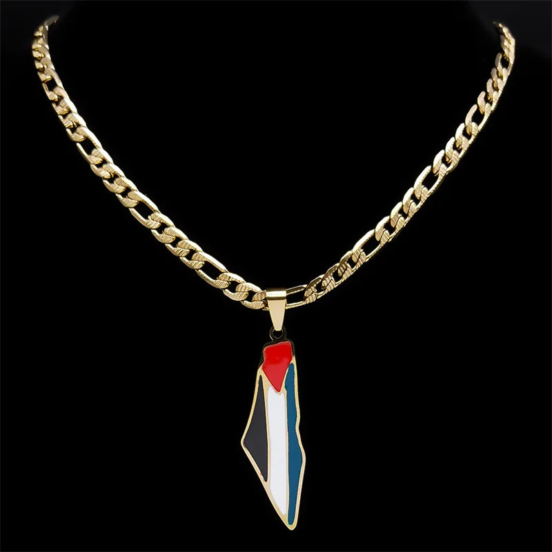 Israel-Palestine Map Pendant Necklace — Gold-Tone