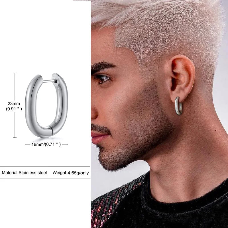 Geometric Octagon Hoop Earrings — Stainless Steel