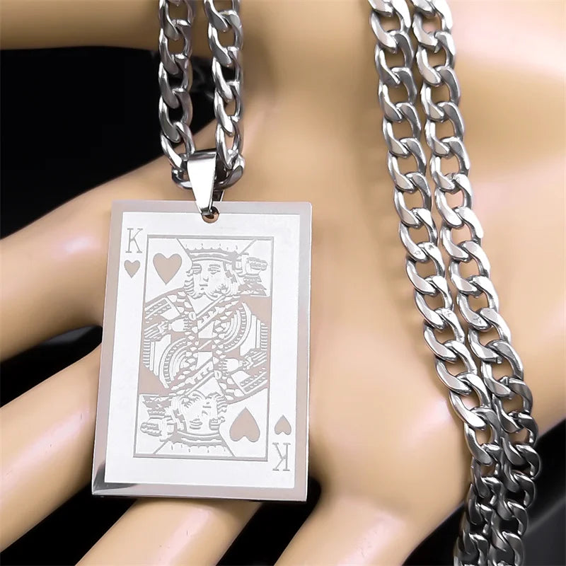 King of Hearts Pendant Necklace — Stainless Steel