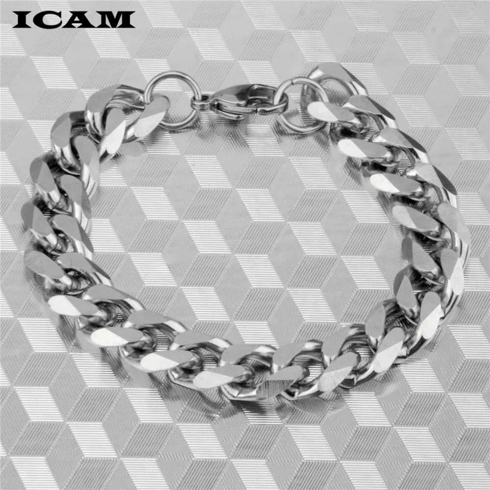 ICAM 3-11mm Men's Bracelets Silver Stainless Steel Curb Cuban Link Chain Bracelets For Men Women Wholesale Jewelry Gift