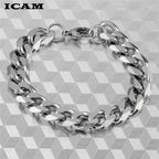 ICAM 3-11mm Men's Bracelets Silver Stainless Steel Curb Cuban Link Chain Bracelets For Men Women Wholesale Jewelry Gift