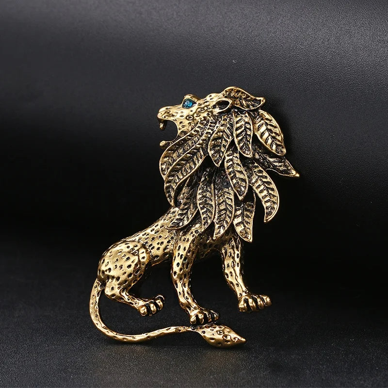 Vintage Roaring Lion Brooch — Gold & Silver Color Lapel Pin