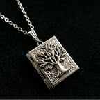 Tree of Life Photo Locket Necklace — Book Shape, Stainless Steel