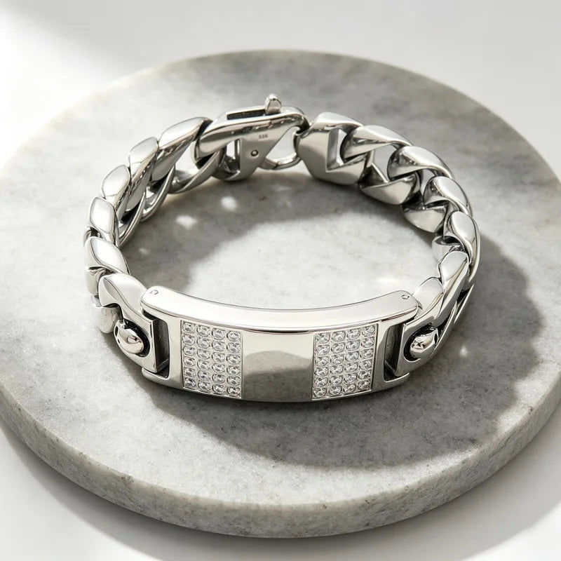 Heavy Chunky Cuban Link Chain Bracelet Jewelry High Quality Stainless Steel Zircon Bracelet Men Accessories