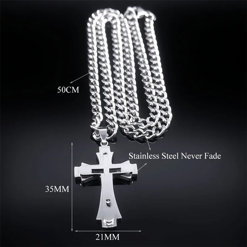 Cross Layered Pendant Necklace — Stainless Steel