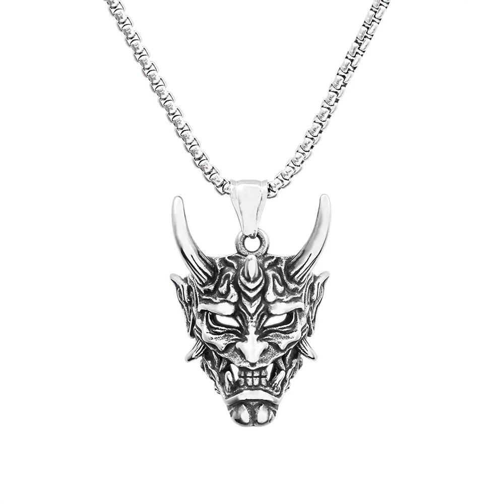 Vintage Stainless Steel Bull Head Skull Pendant Necklace Men Biker Animal Skull Bull Necklace Gothic Jewelry Gift