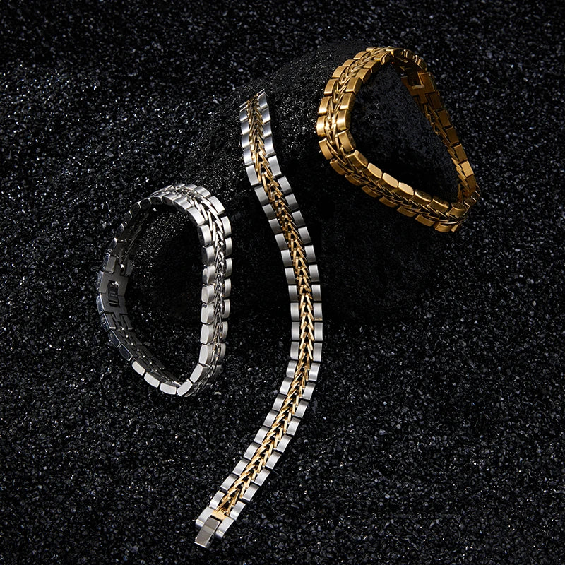 Loe | Men Stainless Steel Punk Bracelet Fashion Boy Watchband Gold Plated Hip Hop Jewelry New Design