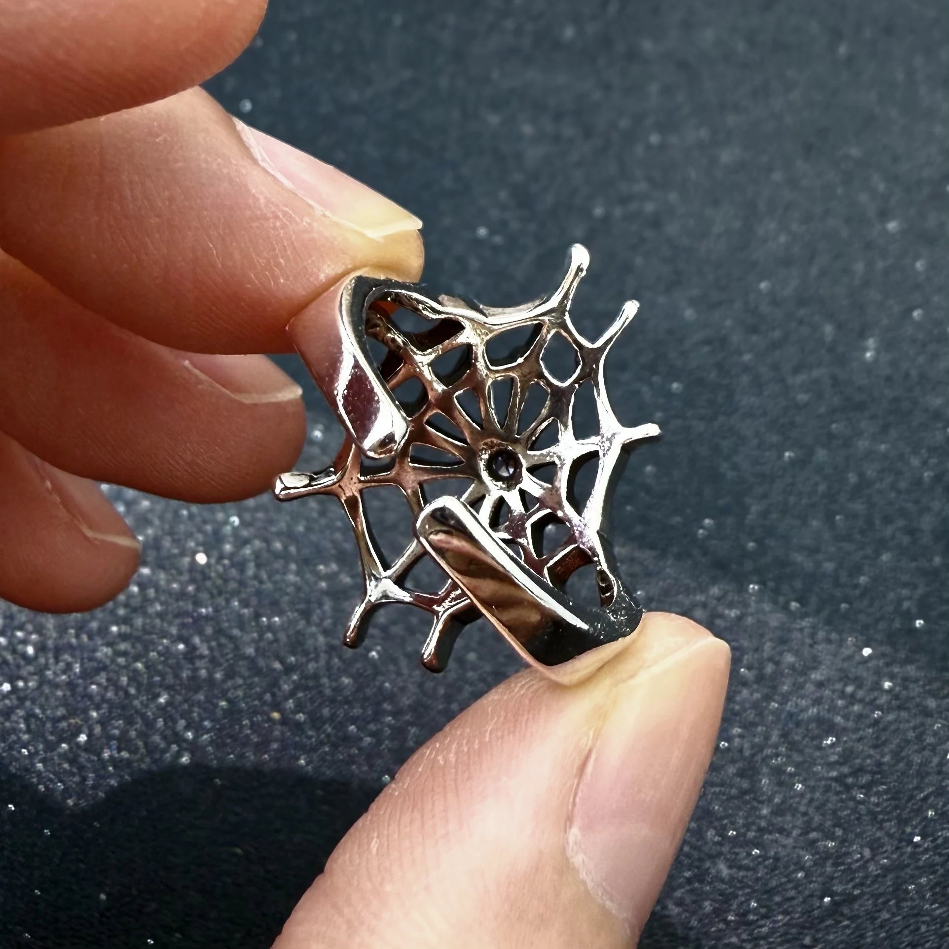 Retro The Spider Web Adjustable Open Ring For Men Punk Gothic Edgy Copper Jewelry Cosplay Holloween Accessories Unisex