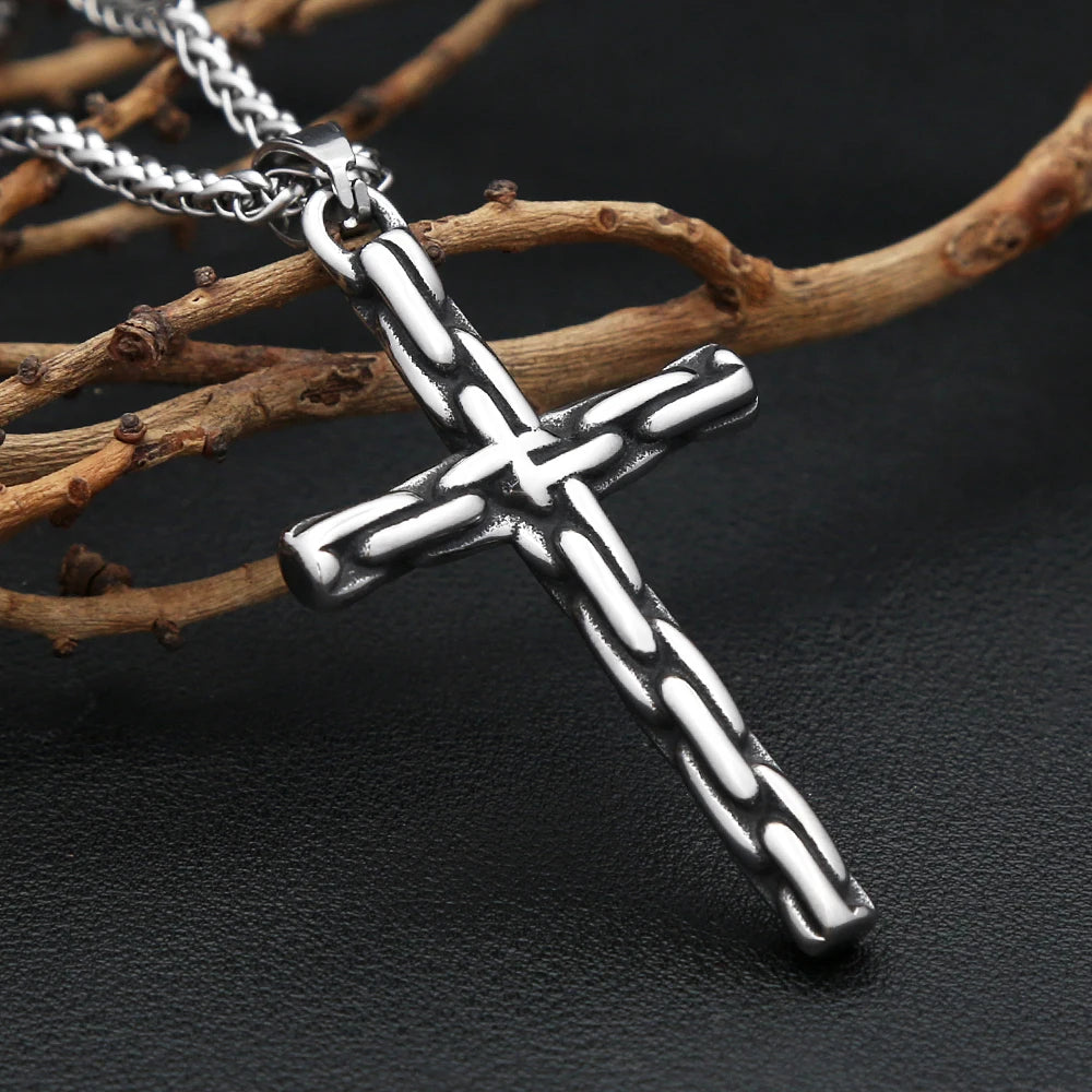 Unique Vintage Creative Cross Pendant Necklaces For Men Stainless Steel Gothic Hip Hop Chained Cross Necklace Biker