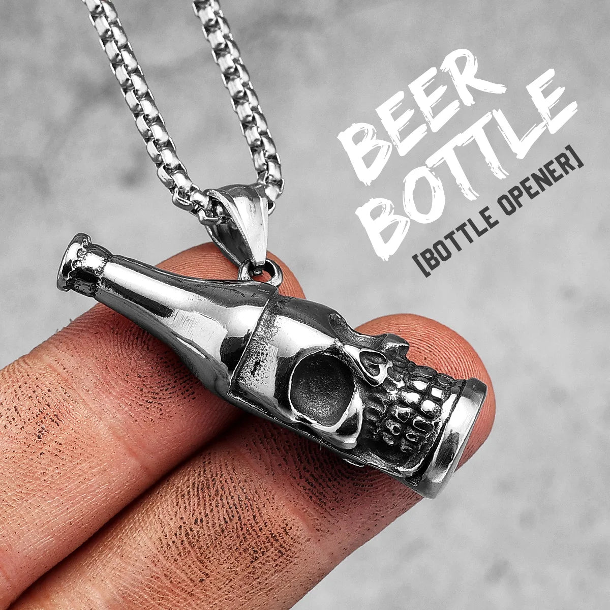 Skull Bottle Opener Pendant Necklace — Stainless