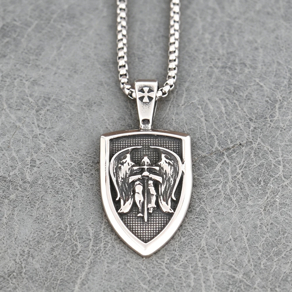 Trendy Charms Archangel Pendant for Men Women 316L Stainless Steel St Michael Necklace for Men Catholic Amulet Jewelry Gift