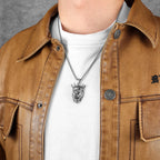 Crown Lion Unique Men Necklace Stainless Steel Pendant Chain Hip Hop Punk Jewelry Biker Male Accessories Gifts Daily