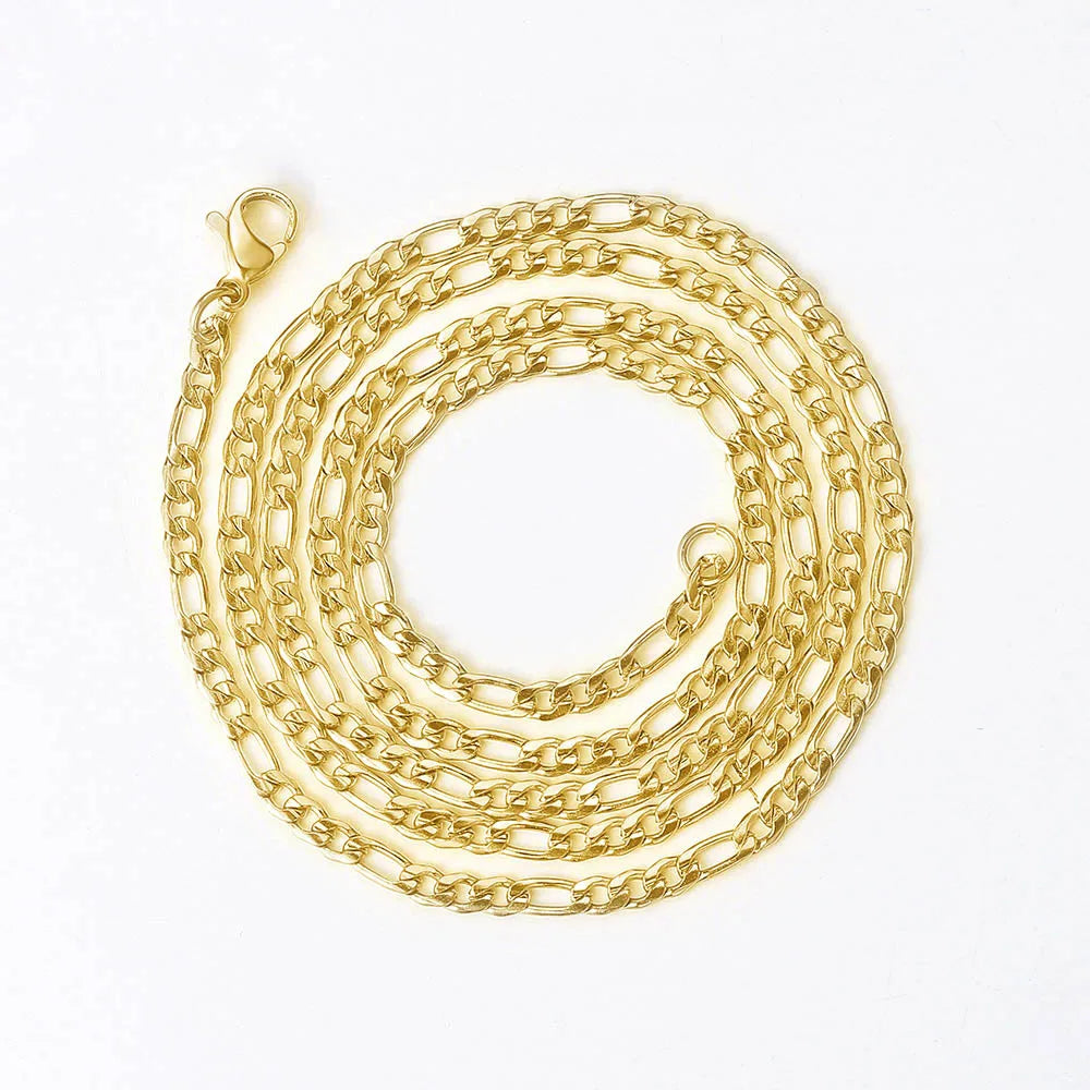 Gold Figaro Cuban Chain Necklace 3MM Stainless Steel