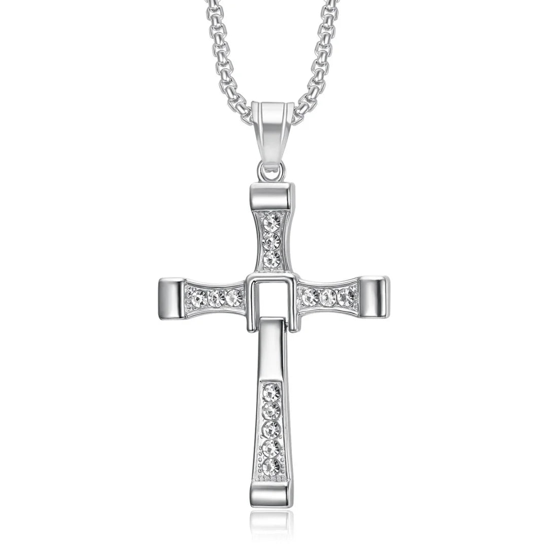 CZ Jesus Cross Pendant Necklace — Stainless Steel
