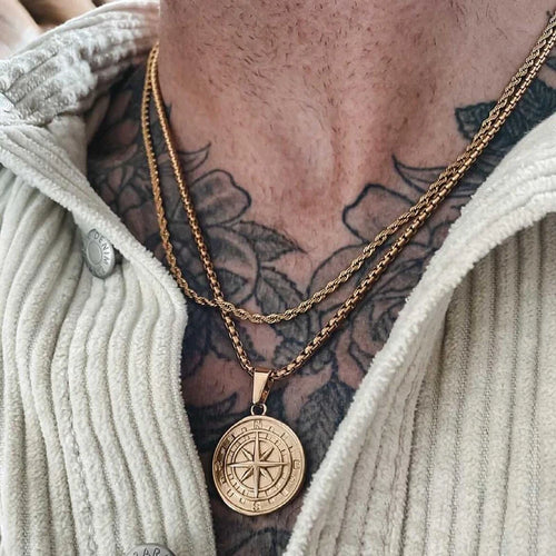Compass Anchor Medal Pendant — Gold