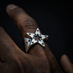 LENNIK "Nyota" Star Ring Adjustable S925 Wrapped Gothic Punk Edgy Jewelry for Men Women Retro Accessories Unisex