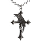 Gothic Crow Cross 925 Silver Pendant Necklace