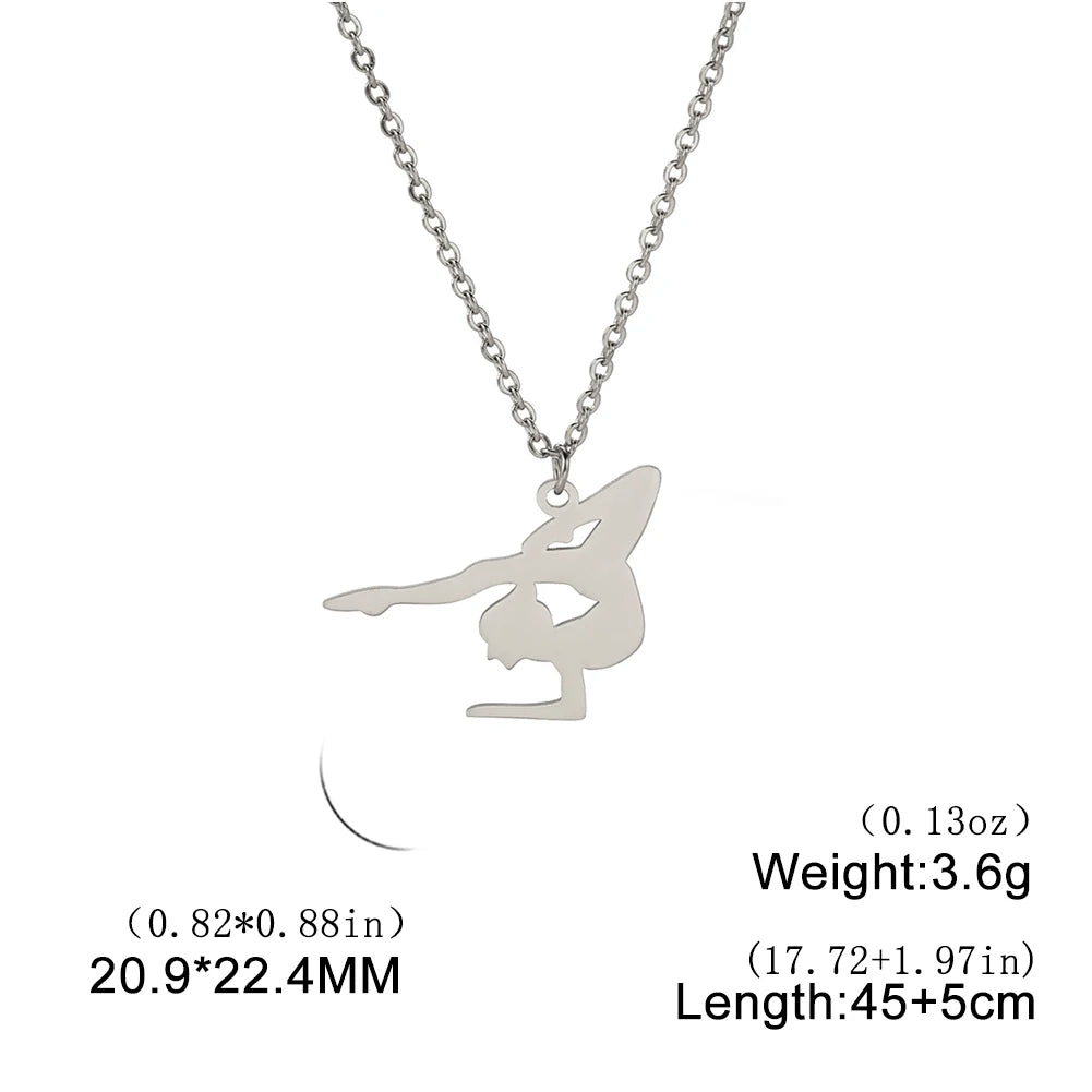 Unift Stainless Steel Sport Women Necklace Runner Rhythmic Gymnastics  Silhouette Pendant Fashion Birthday Jewelry Wholesale