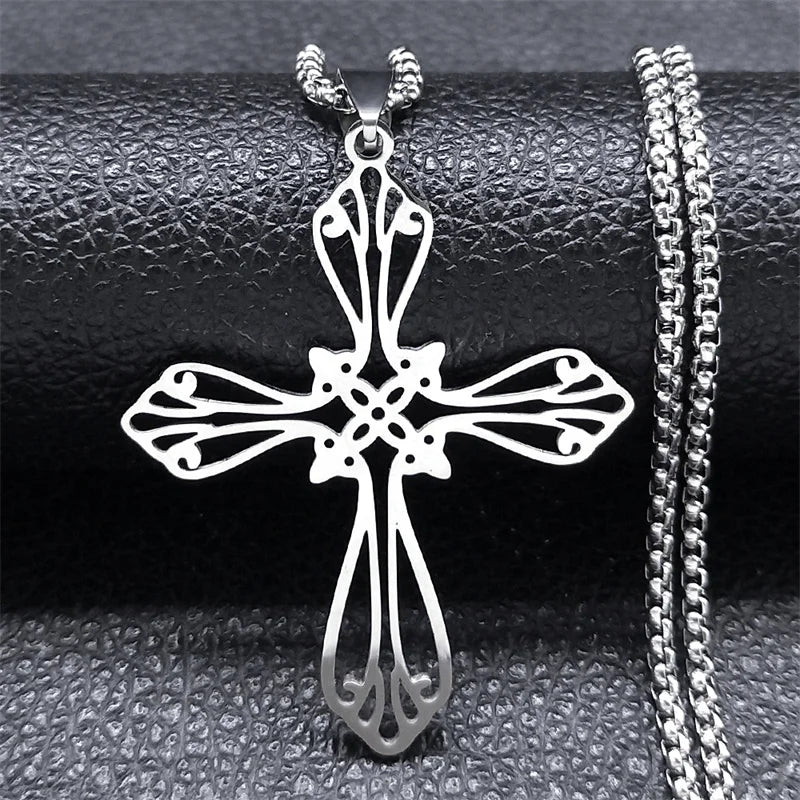 Jesus Cross & Virgin Mary Cutout Necklace — Stainless Steel